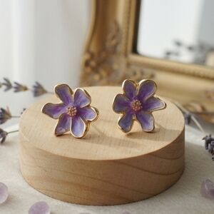 Violet Hand Painted Enamel Flower Earrings